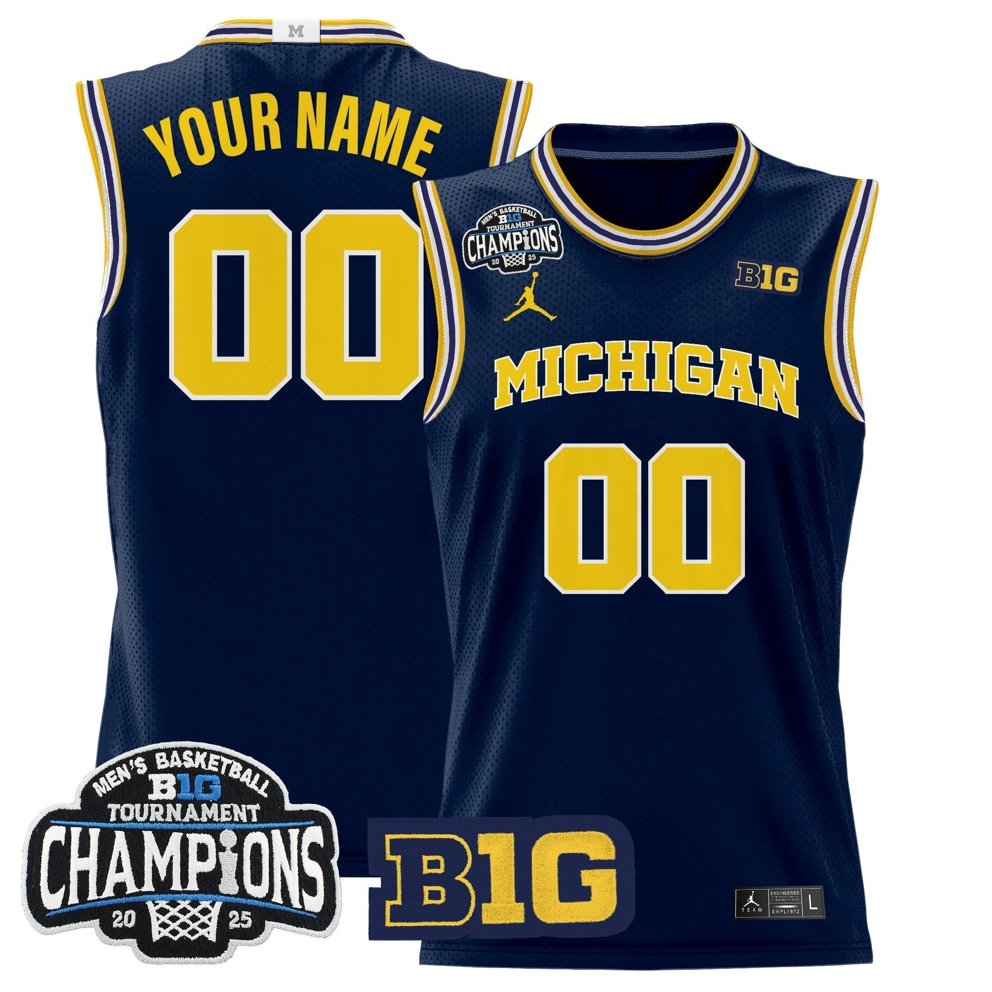 MICH 2025 Big Ten Conference Tournament Champions Basketball Custom Jersey - Stitched