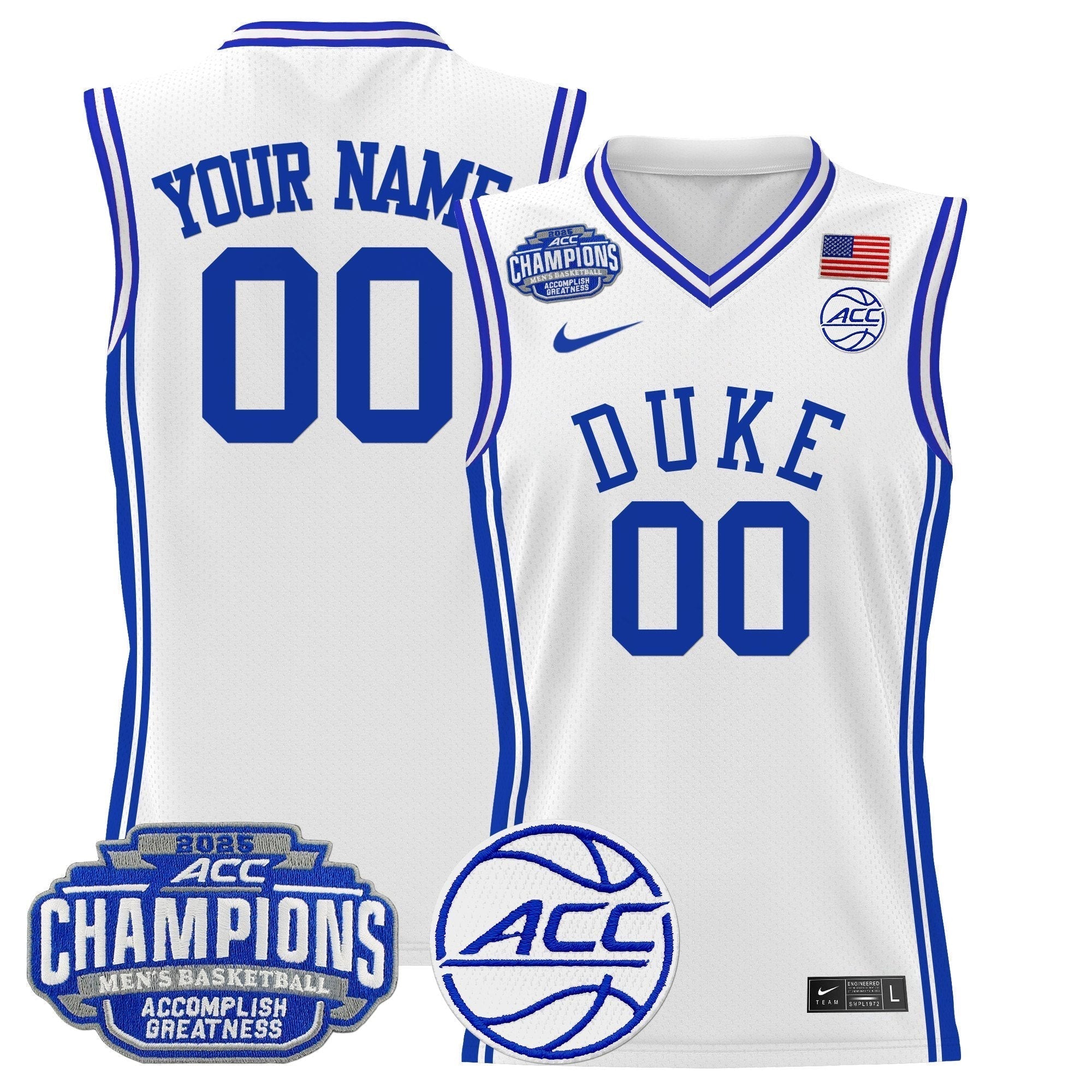 DUKE 2025 ACC Conference Tournament Champions Basketball Custom Jersey - Stitched