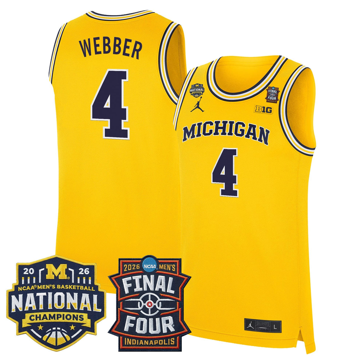 Men's Michigan Wolverines 2026 Final Four & National Champions Patch Basketball Jersey - All Stitched