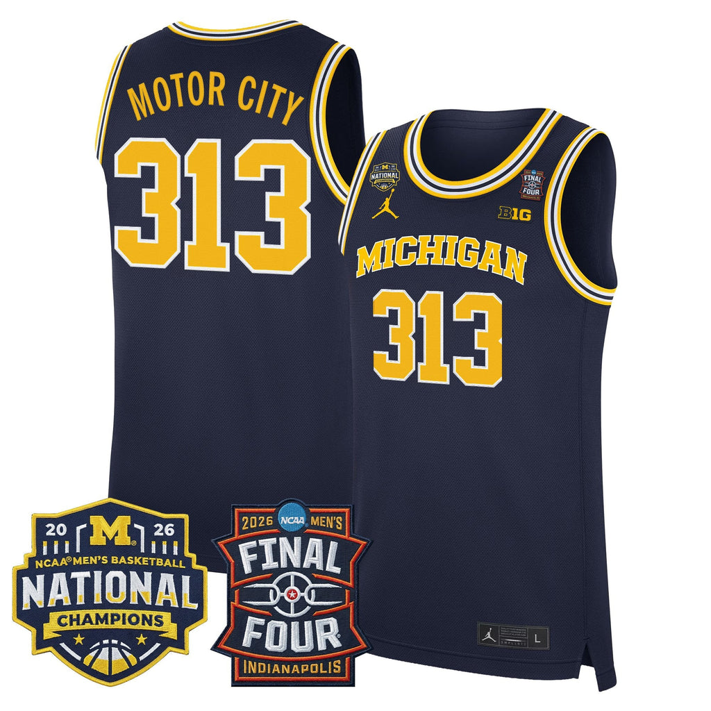 Men's Michigan Wolverines 2026 Final Four & National Champions Patch Basketball Jersey - All Stitched