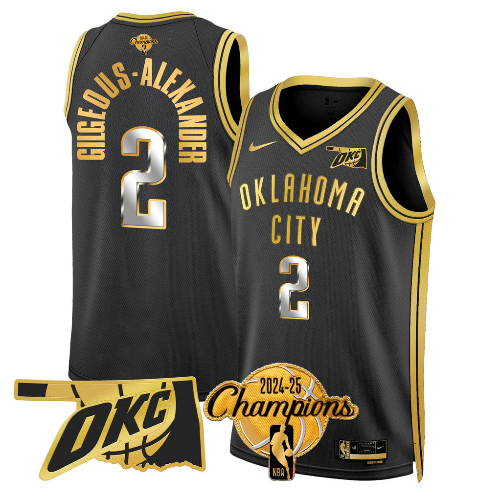 The Thunder 2024-25 Champions Black Gold Jersey - Stitched