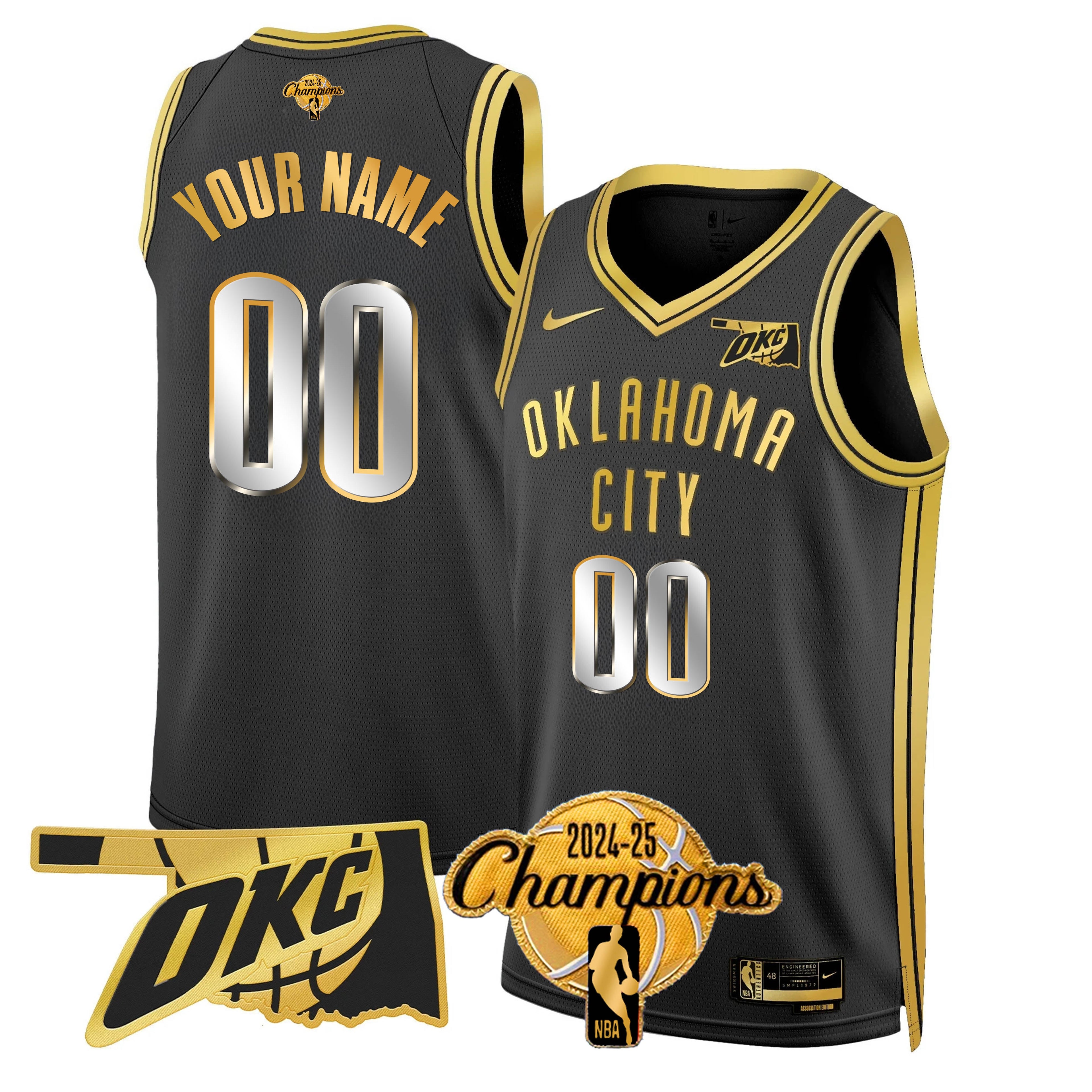 The Thunder 2024-25 Champions Black Gold Jersey - Stitched