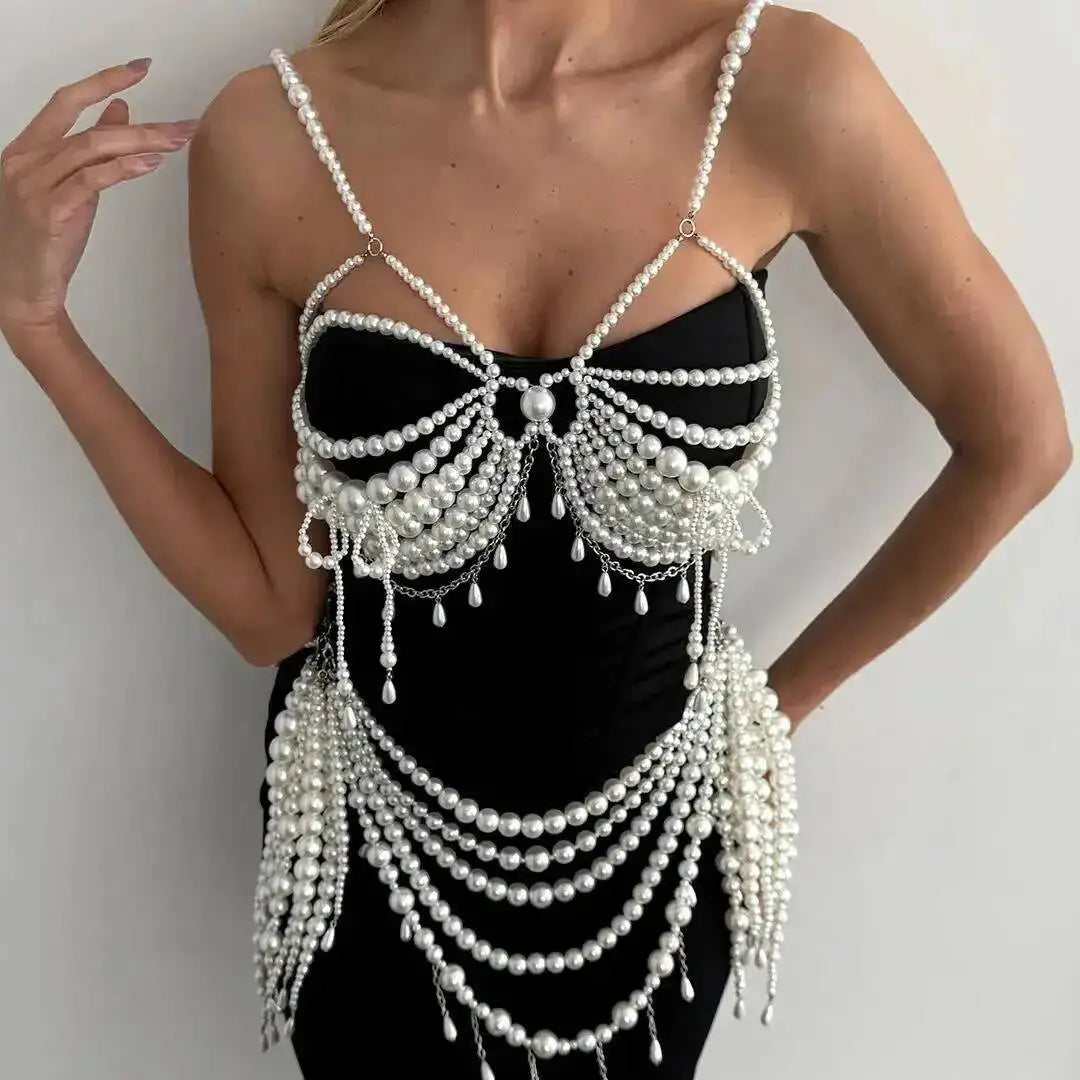 PuRui Sexy Multilayer Imitation Pearl Bralette Body Chain Women 2026 New Fashion Dress Bikini Accessory Waist Chain Body Jewelry