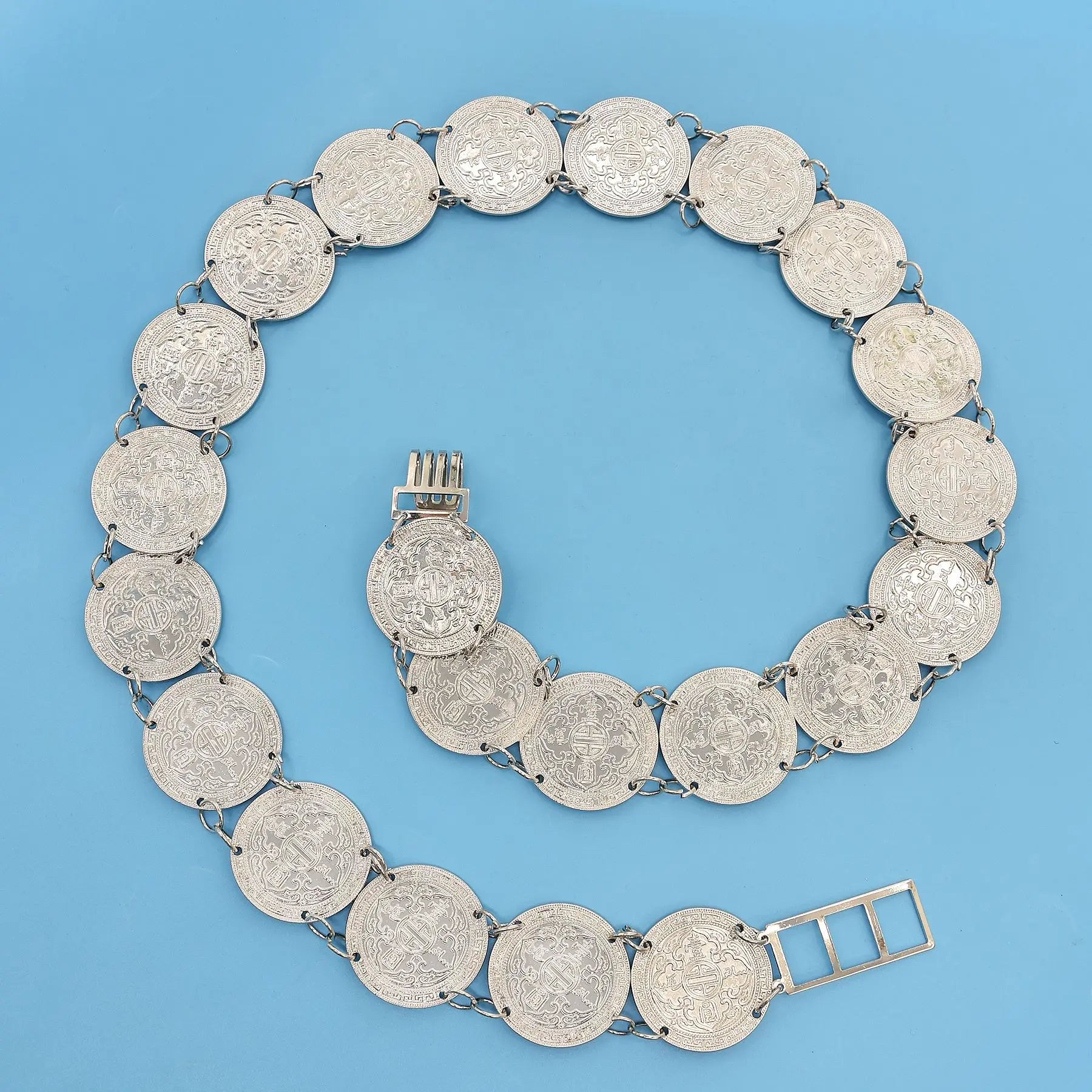 Vintage High-quality Coin Metal Alloy Silver Waist Chains for Women Minimalist Style Chatelaine Waistband Belt Gift Accessories