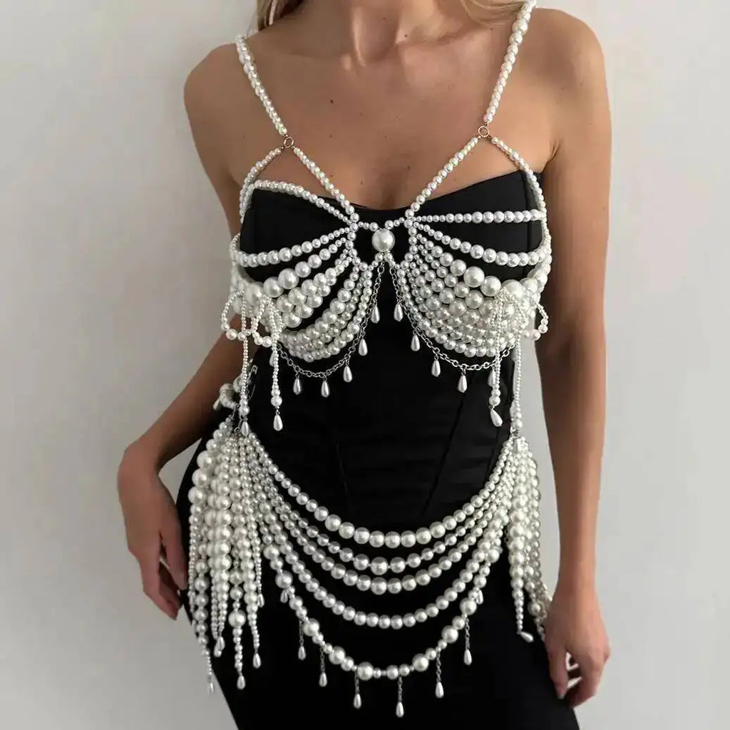 PuRui Sexy Multilayer Imitation Pearl Bralette Body Chain Women 2026 New Fashion Dress Bikini Accessory Waist Chain Body Jewelry
